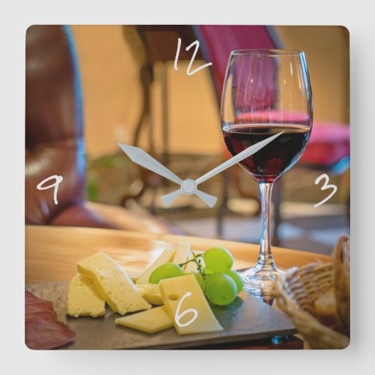 Wijn- en kaasstilstand Moderne fotografie Vierkante Klok (Voorkant)