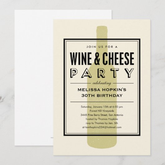 Wijn- en kaasuitnodigingen kaart (Voorkant / Achterkant)