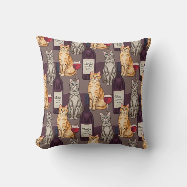 Wijn en katten kussen. kussen (Voorkant)