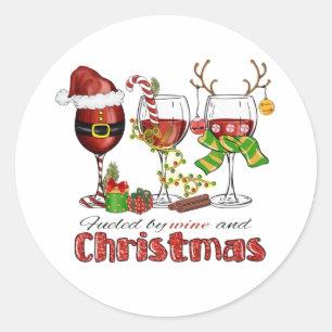 Wijn en kerst ronde sticker