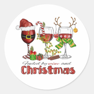 Wijn en kerst ronde sticker