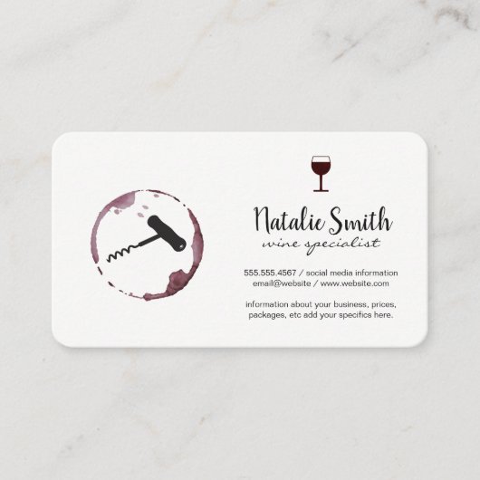 Wijn en kurk schroef visitekaartje (Voorkant)