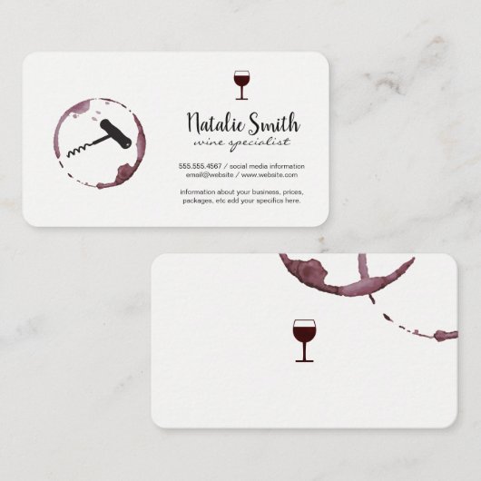 Wijn en kurk schroef visitekaartje (Voorkant / Achterkant)