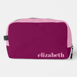Wijn en licht roze met naam toilettasje