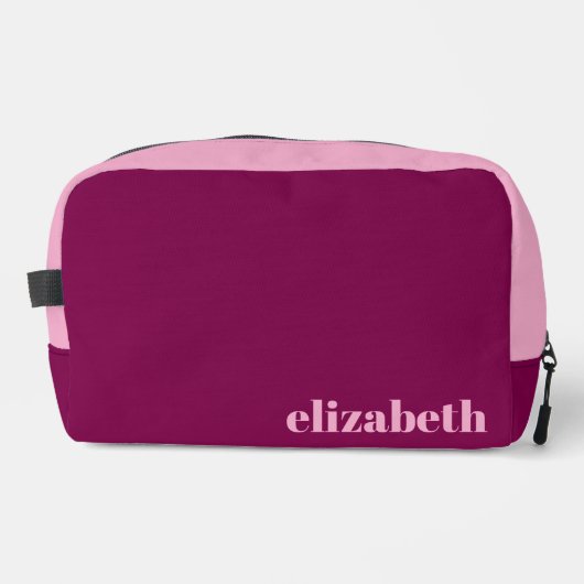Wijn en licht roze met naam toilettasje (Voorkant)