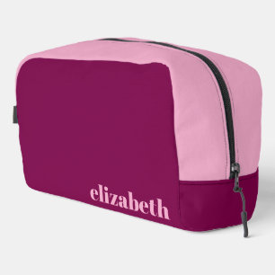Wijn en licht roze met naam toilettasje