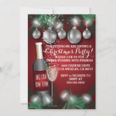 Wijn en Ornamenten Red Christmas Holiday Party Kaart (Voorkant)