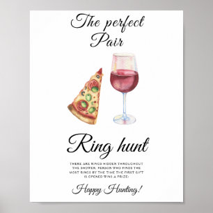 Wijn en pizza Bruidsmeisjesfeest Ring zoek spel Poster