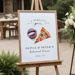 Wijn en Pizza Perfect Paar Rehearsal Dinner Welkom Poster