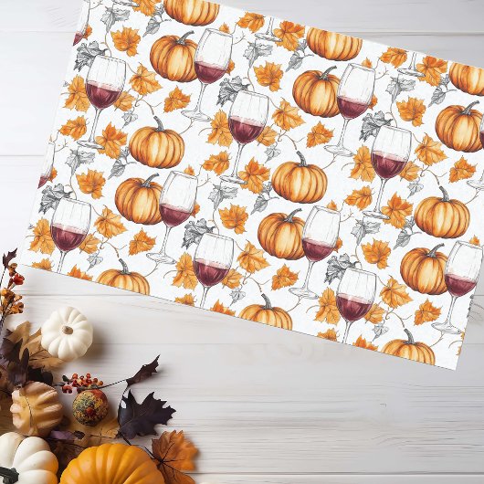 Wijn en pompoenen aquarel herfst tissuepapier