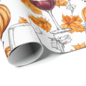 Wijn en pompoenen Waterverf Herfst Cadeaupapier (Rol Hoek)