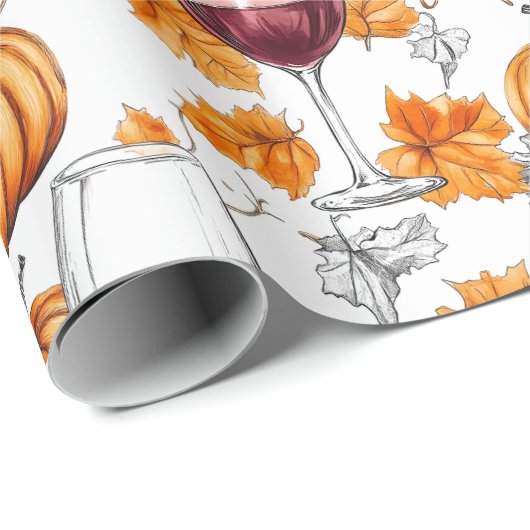 Wijn en pompoenen Waterverf Herfst Cadeaupapier (Rol Hoek)