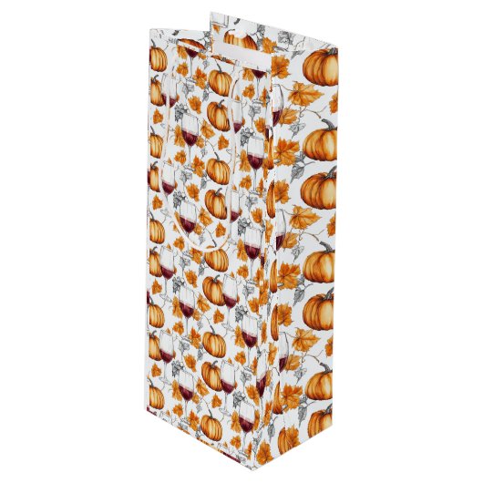 Wijn en pompoenen Waterverf Herfst Wijn Cadeautas (Voorkant Gekanteld)