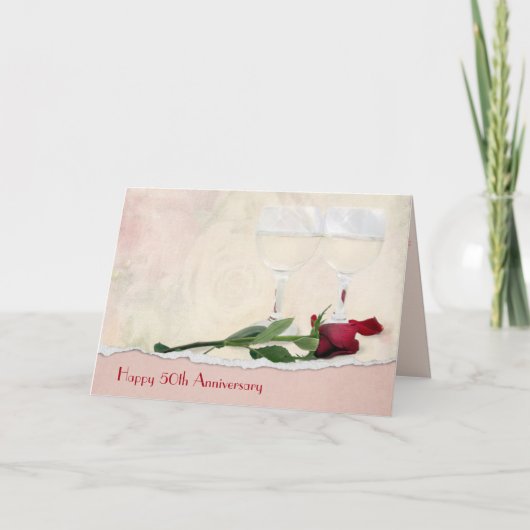 Wijn en Rode Roos 50e Jubileum Kaart (Voorkant)