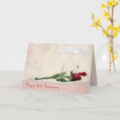 Wijn en Rode Roos 50ste Verjaardag Kaart (Gele Bloem)