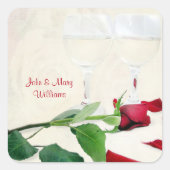 wijn en rode roos vierkante sticker (Voorkant)