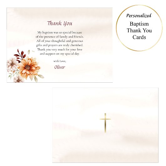 Wijn en room Boho Bloemen Orthodoxe Doop Bedankkaart