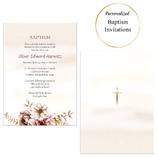 Wijn en room Boho Bloemen Orthodoxe Doop Kaart