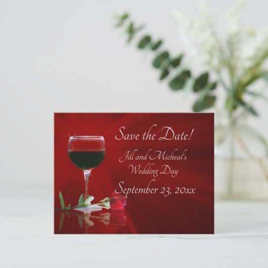 Wijn en Roos sparen de datum Uitnodiging Briefkaart (Staand voorkant)