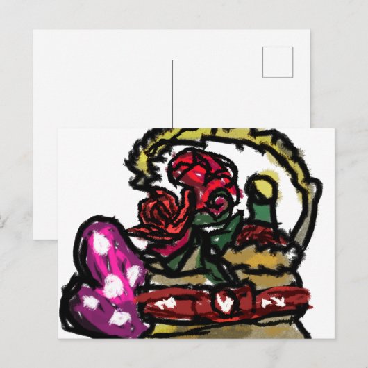 Wijn en roos valentijn briefkaart (Voorkant / Achterkant)