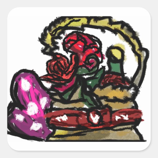 Wijn en roos valentijn vierkante sticker (Voorkant)