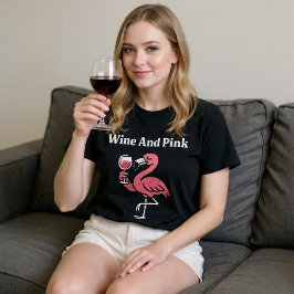 Wijn en Roze Flamingo T-shirt