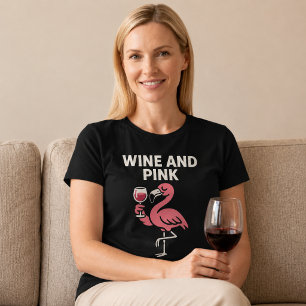 Wijn en Roze Flamingo T-shirt