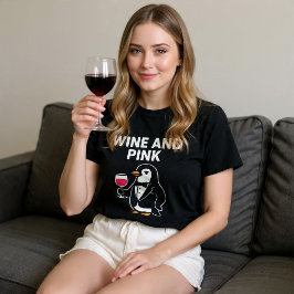 Wijn En Roze Pinguïn T-shirt
