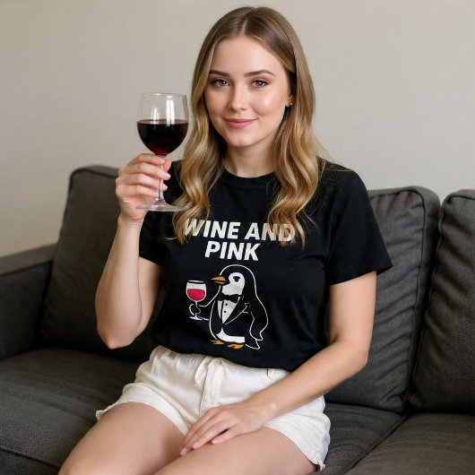 Wijn En Roze Pinguïn T-shirt