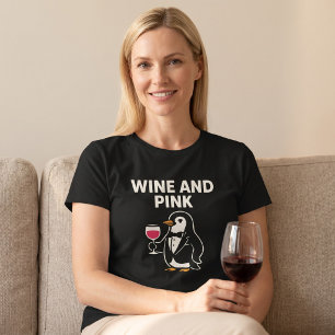 Wijn En Roze Pinguïn T-shirt