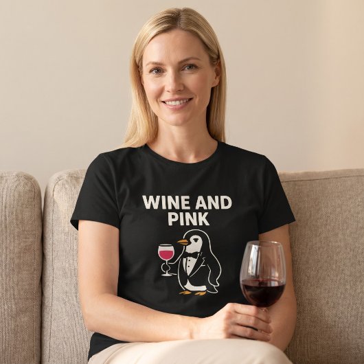 Wijn En Roze Pinguïn T-shirt