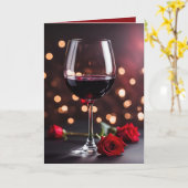 Wijn en Rozen Verjaardag Voor Liefde Kaart (Gele Bloem)