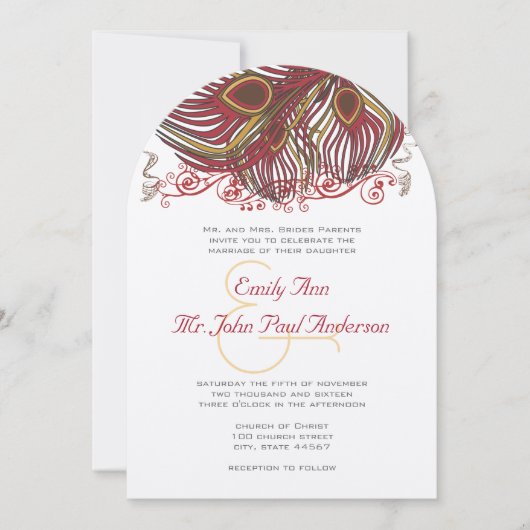 Wijn en Russet Peacock  veren Kaart (Voorkant)