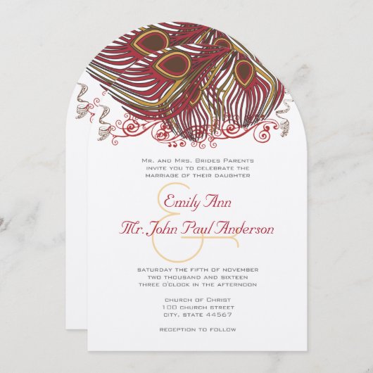 Wijn en Russet Peacock  veren Kaart (Voorkant / Achterkant)