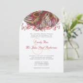 Wijn en Russet Peacock  veren Kaart (Staand voorkant)