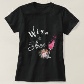 Wijn en Shine Zwart Moeder T-shirt (Design voorkant)