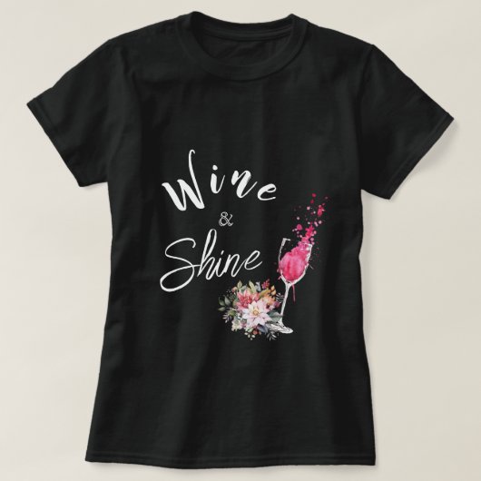 Wijn en Shine Zwart Moeder T-shirt (Design voorkant)