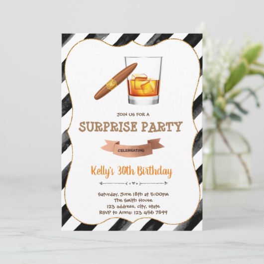 Wijn en sigaret verjaardagsfeestje uitnodigingskaa kaart (Staand voorkant)