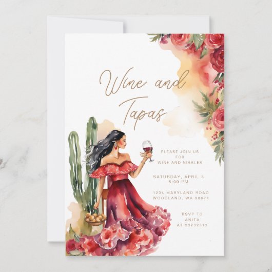 Wijn en tapas Mexicaanse uitnodiging (Voorkant)