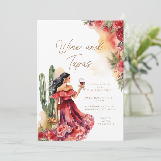 Wijn en tapas Mexicaanse uitnodiging (Staand voorkant)
