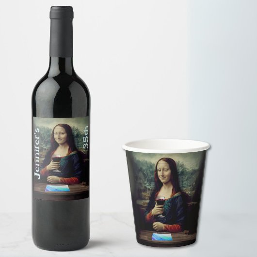 Wijn en Verf feest Mona Lisa verjaardag Papieren Bekers