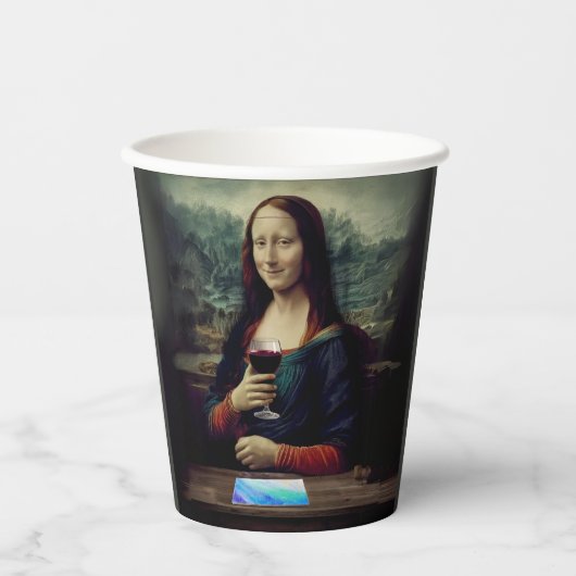 Wijn en Verf feest Mona Lisa verjaardag Papieren Bekers (Voorkant)