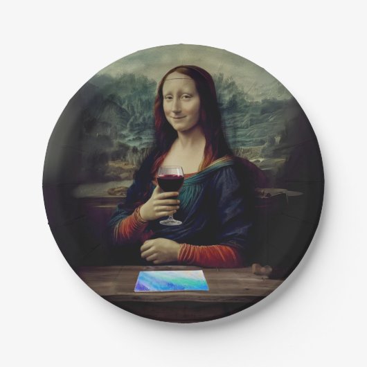 Wijn en Verf feest Mona Lisa verjaardag Papieren Bordje (Voorkant)