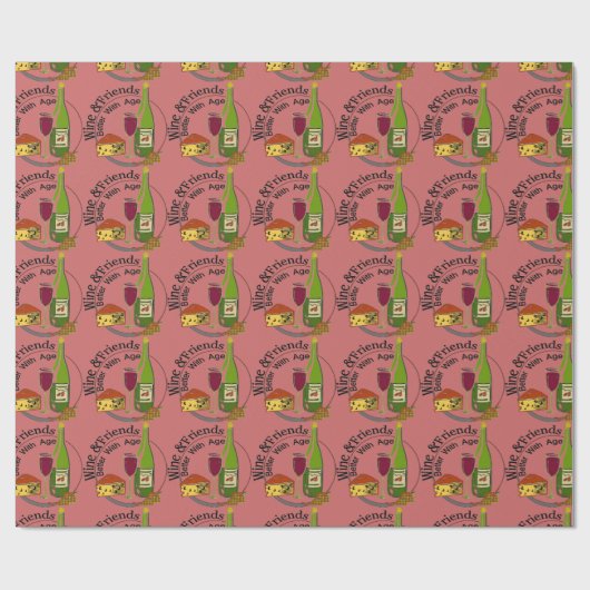 Wijn en vrienden beter met leeftijd cadeaupapier (Vlak)