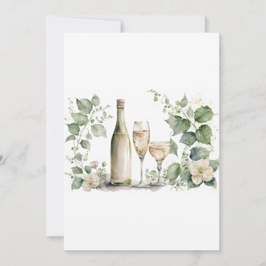 Wijn en wijn Glass Greenery Floral Brunch en Bubbl Kaart (Achterkant)
