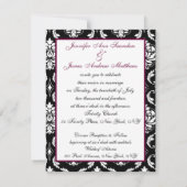 Wijn en witte Damask voor de huwelijksuitnodiging Kaart (Achterkant)