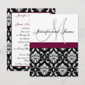 Wijn en witte Damask voor de huwelijksuitnodiging Kaart (Voorkant / Achterkant)