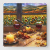 Wijn en Zonnebloemen Grillig en Vierkante Klok (Voorkant)