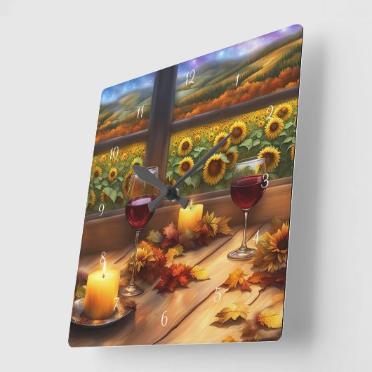 Wijn en Zonnebloemen Grillig en Vierkante Klok (Hoek)