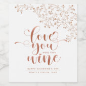 Wijn Etiket wit en Roos Gold Valentijnsdag (Enkel label)